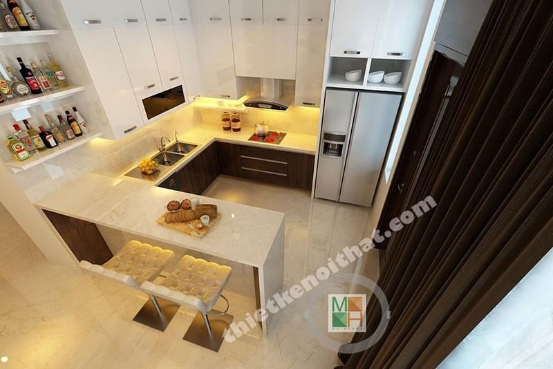 Nội thất phòng bếp được thiết kế hiện đại với hệ thống thiết bị bếp tiện lợi dành cho người nội trợ.